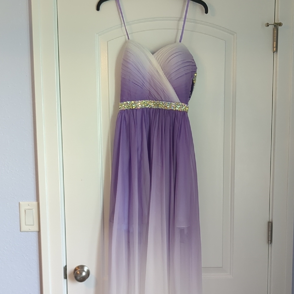 Elegant Purple and White Ombre Strapless Gown